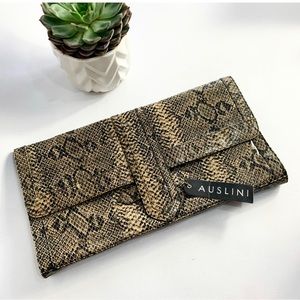 AUSLINI Python Printed Leather Envelope Clutch  ELI003 NWT